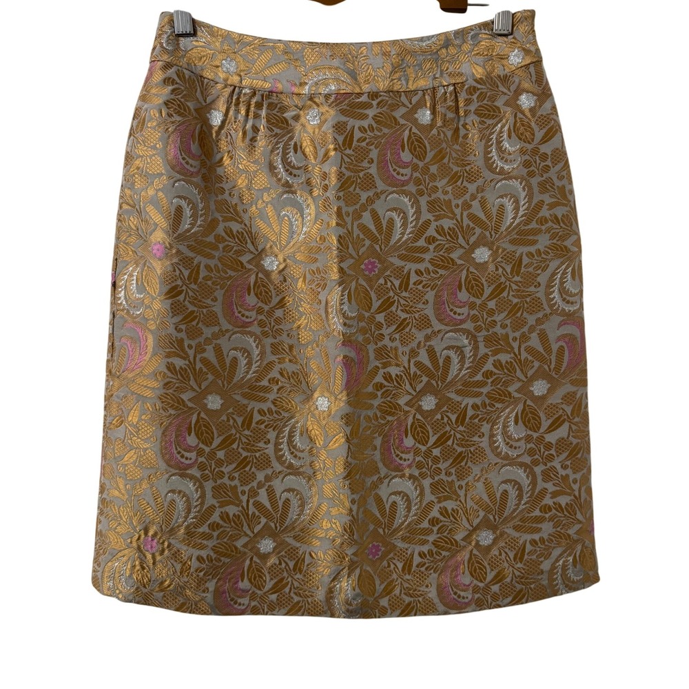 Anthropologieβ Elevenses Brocade A Line Skirt Sz 2 Metallic Gold Pink Silver